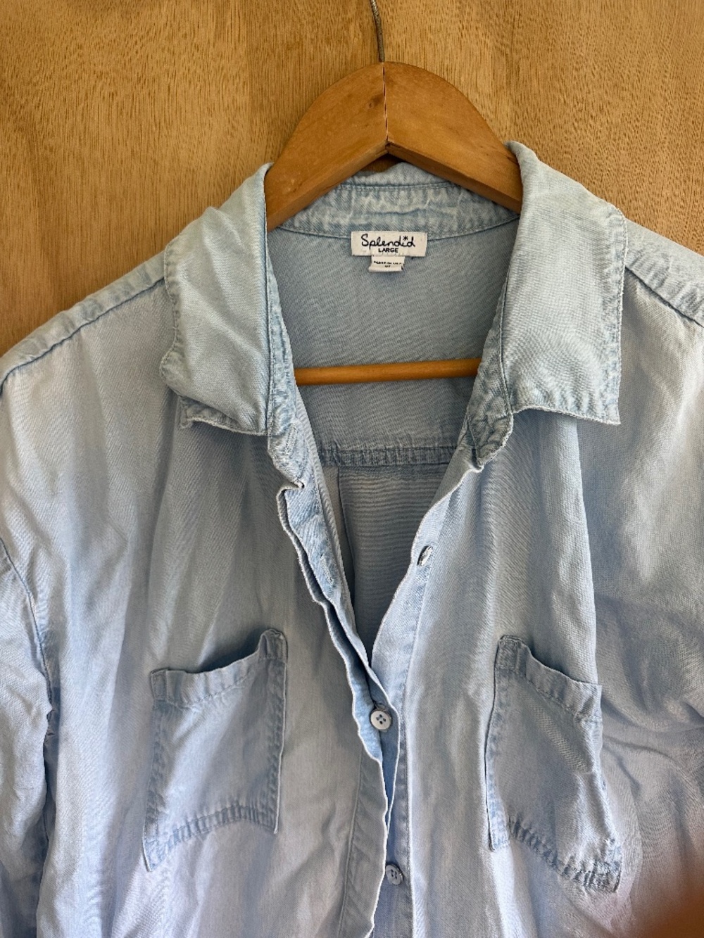Splendid Button-Down Relaxed Fit Bleached Indigo Shirt size L